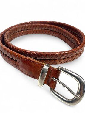 Coach Men's Braided Leather Belt With Solid Brass Buckle Tan Brown Sz 32"
